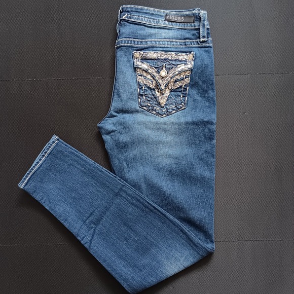 Vigoss Skinny Jeans Womens 12 Blue Excellent Heritage Fit Sequin Flap Pocket - Picture 2 of 11